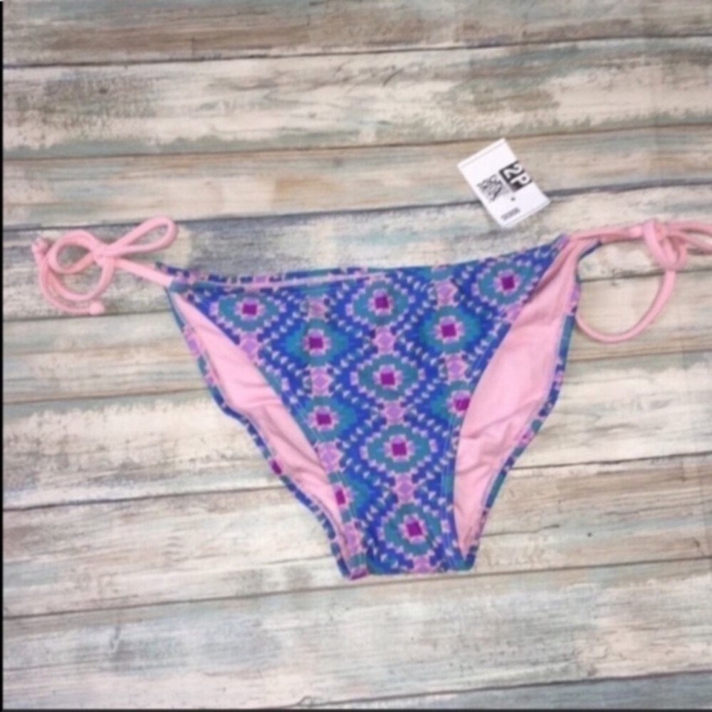 Xhilaration Cinched Tie Side Bikini Bottoms Women’s Medium Blue Pink Ruched Swim - Picture 2 of 5